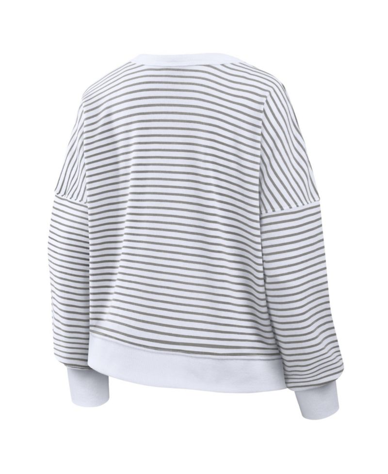 Women's White/Gray Detroit Lions Striped Oversized French Terry Sweatshirt
