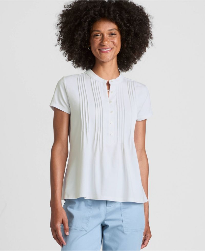 Women's Lightweight Jersey Button Pintuck Top