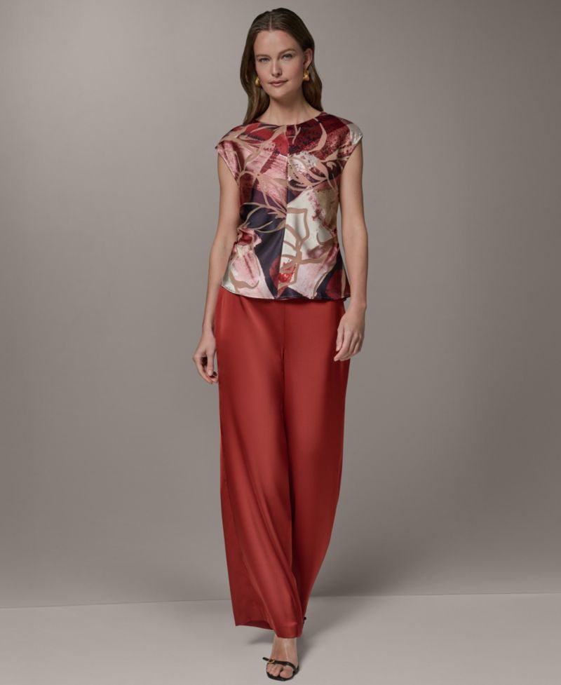 Women's Abstract Geo Print Burnout Cap-Sleeve Top