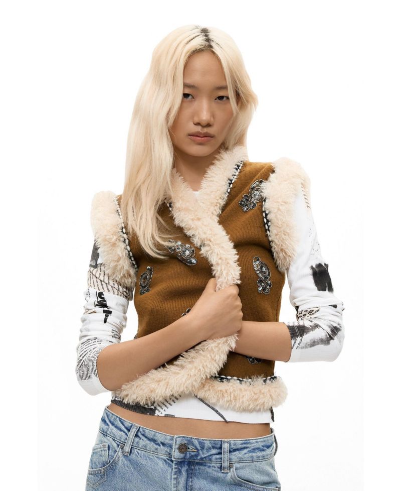 Women's Embroidered fur vest