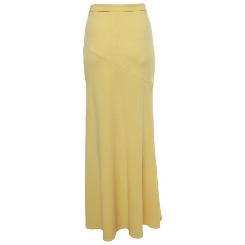 Women's Cheap And Chic Yellow Crepe Flared Maxi Skirt