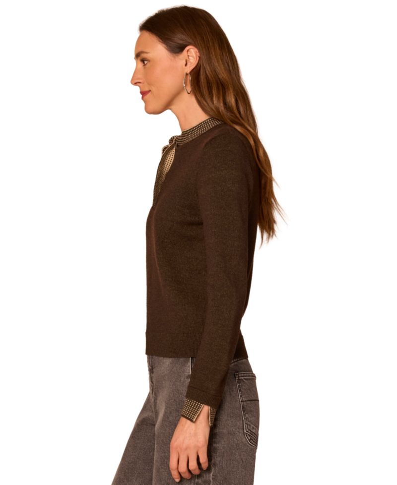 Petite Self-Tie Long-Sleeve Pullover Sweater