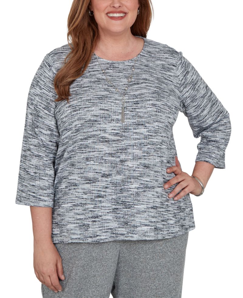 Plus Size Space Dye Top with Necklace