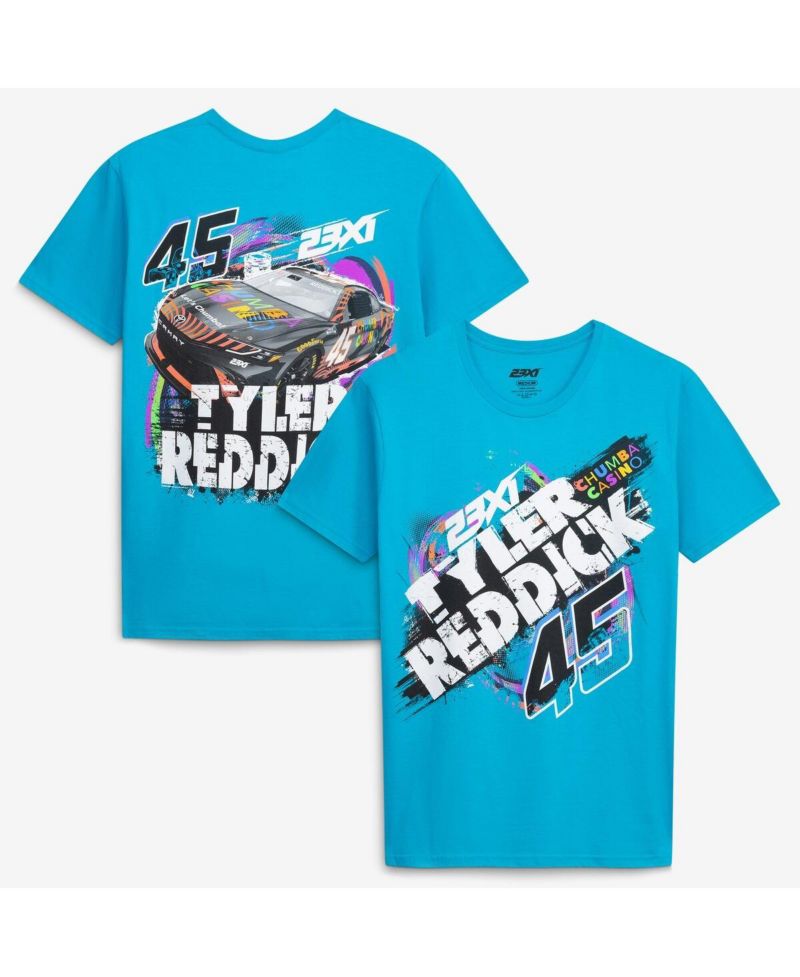 Мужская футболка Teal Tyler Reddick 45 Chumba Tropical Car с изображением тропической машины