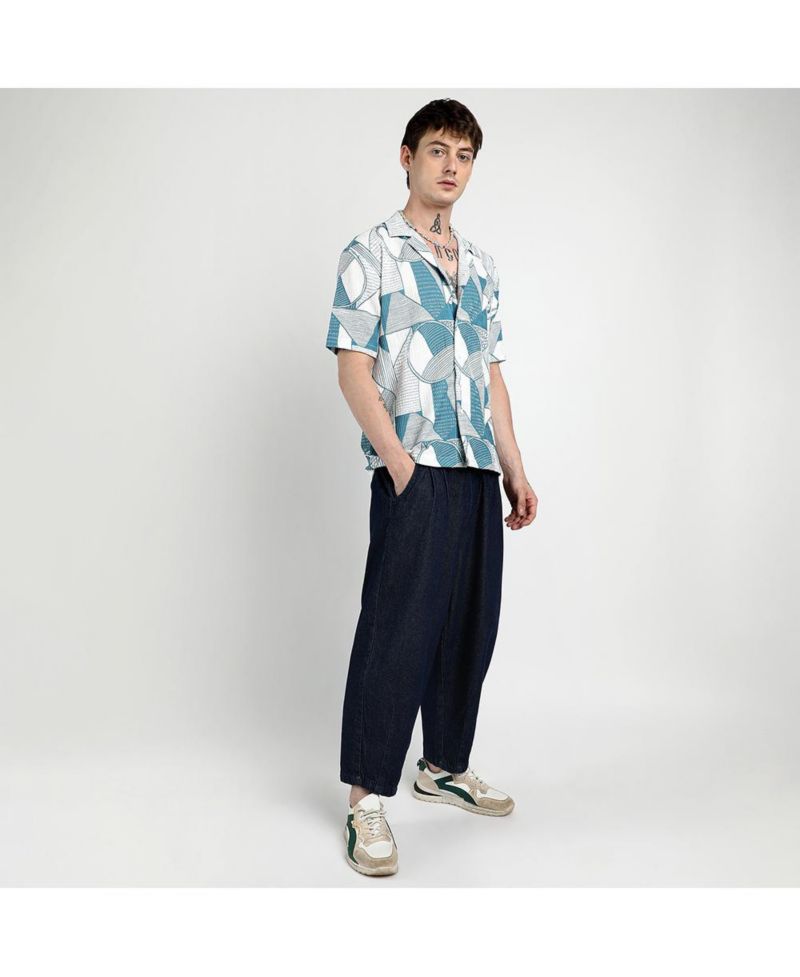 Men's Oversized Geometric Lined Shirt