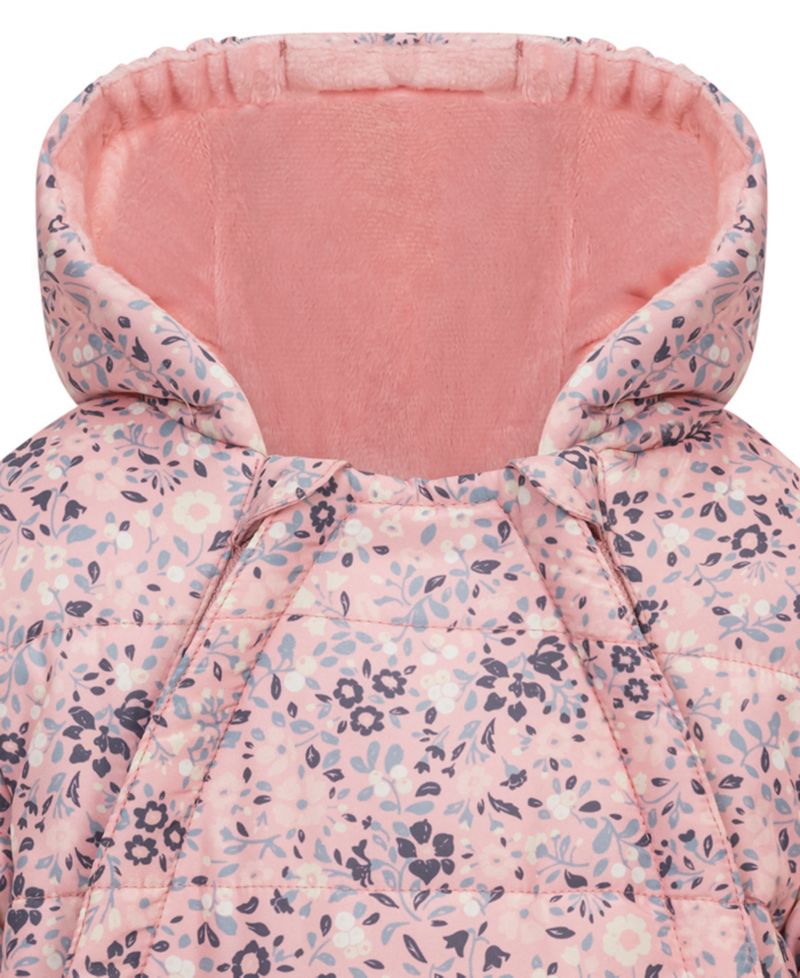 Baby Girls' Floral-Print Double-Zip Hooded One-Piece Snowsuit