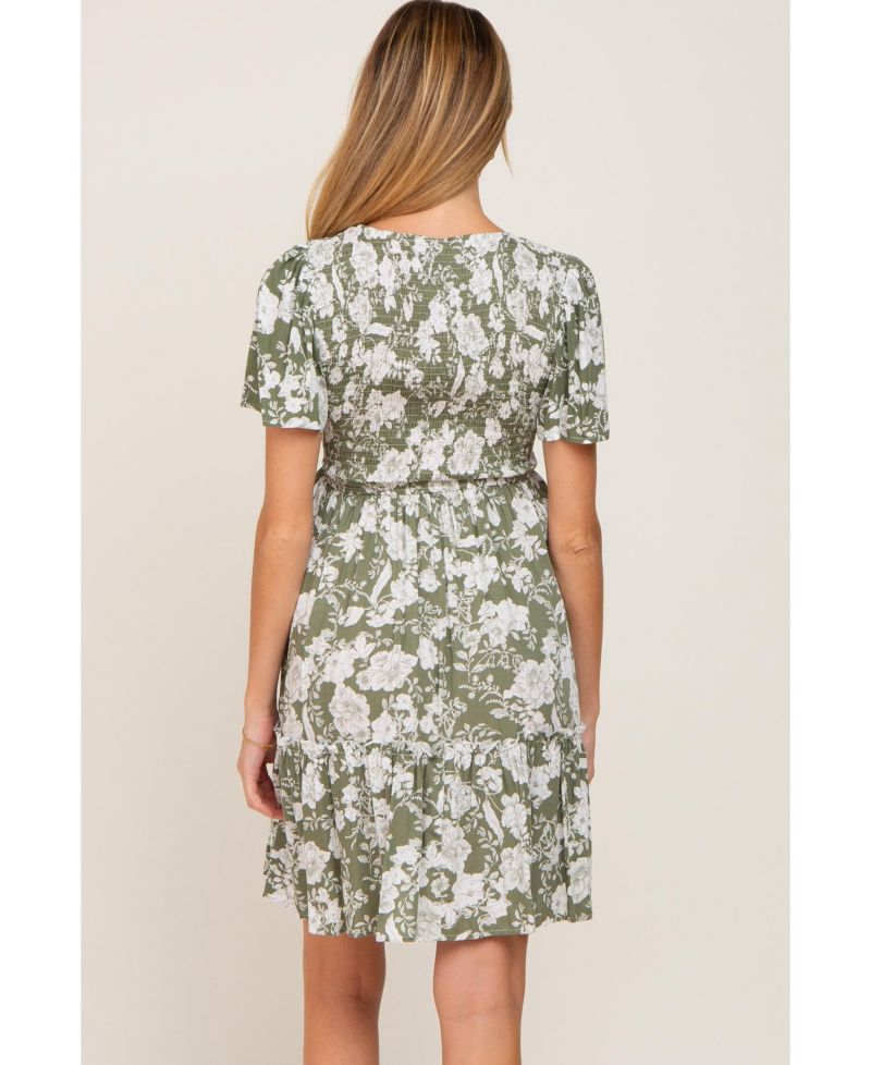 Maternity Floral Smocked Ruffle Dress