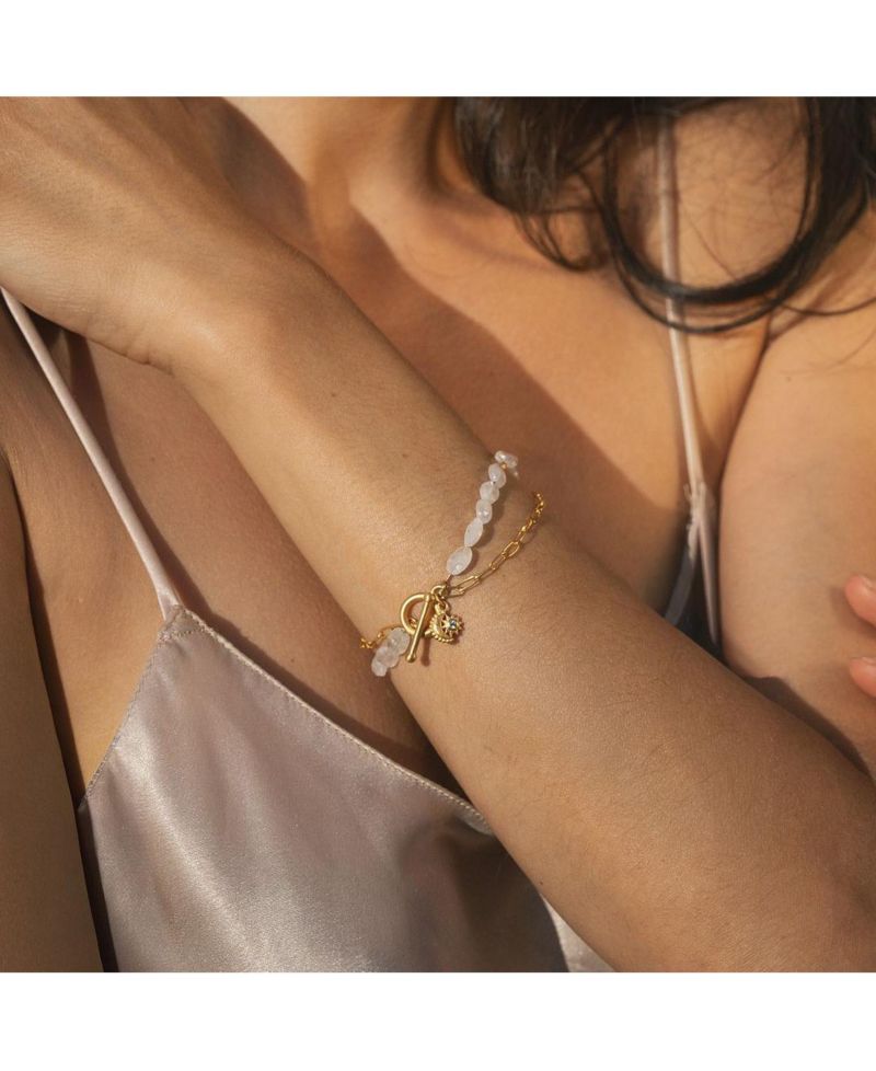 Goddess Wisdom Moonstone Beaded and Chain Toggle Bracelet