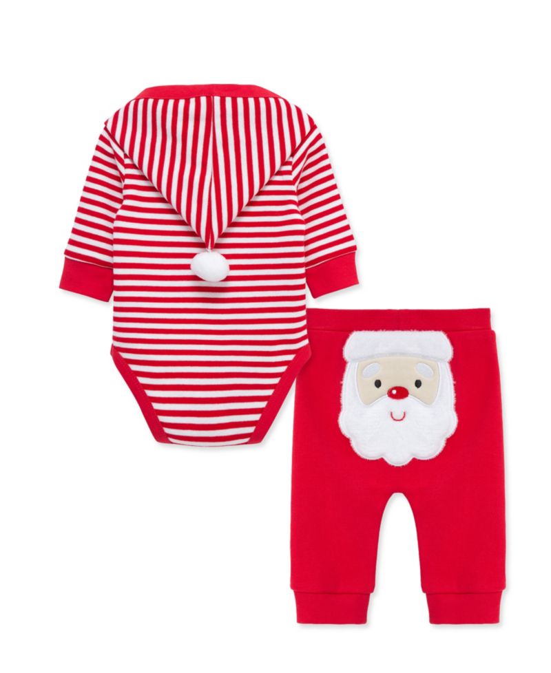 Baby Boys' Santa Striped Hooded Bodysuit and Pants, 2-Piece Set