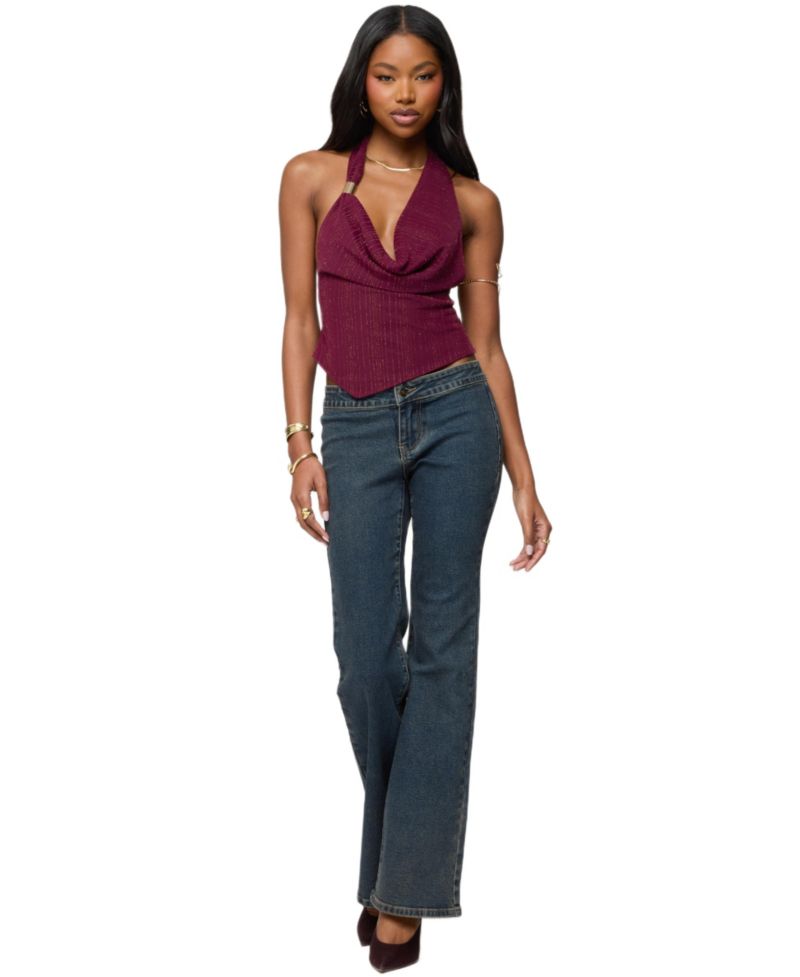 Women's Mimi Asymmetric Textured Mesh Halter Top