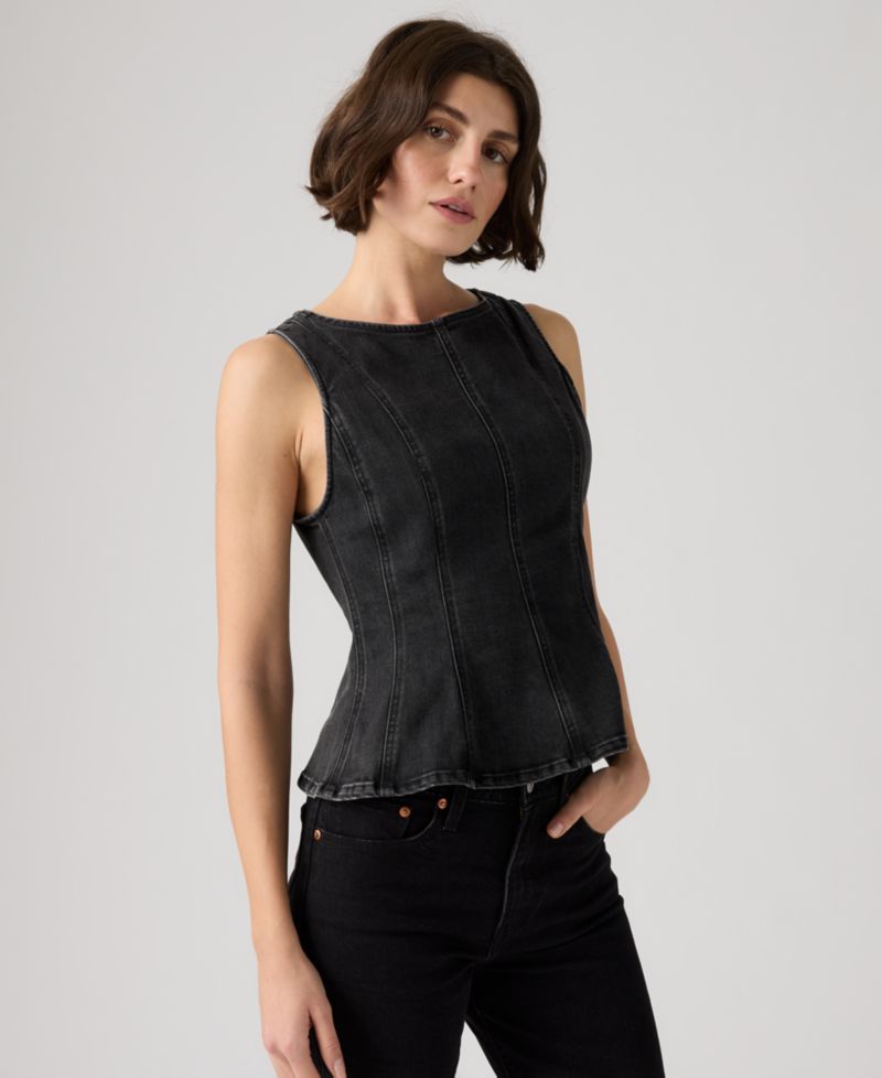 Premium Women's Leighton Sleeveless High-Neck Peplum Top