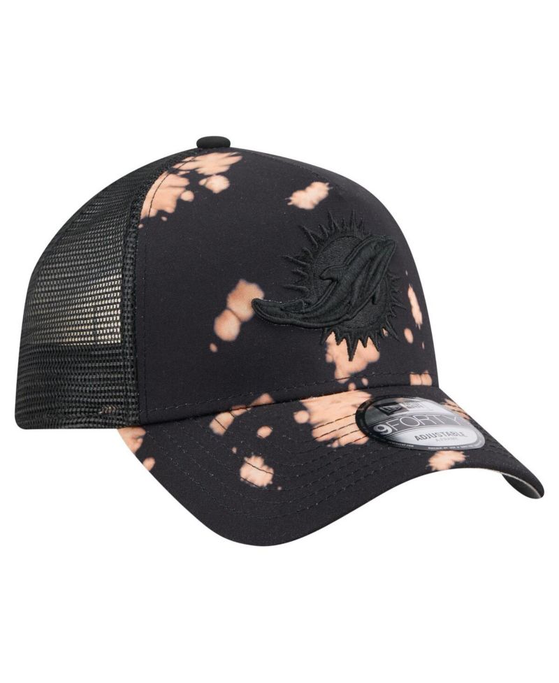 Men's Black Miami Dolphins Bleached 9FORTY A-Frame Adjustable Hat