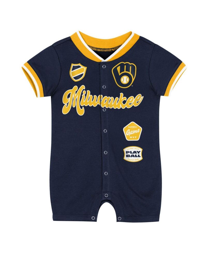 Baby Boys and Girls Navy Milwaukee Brewers Pinch Coverall