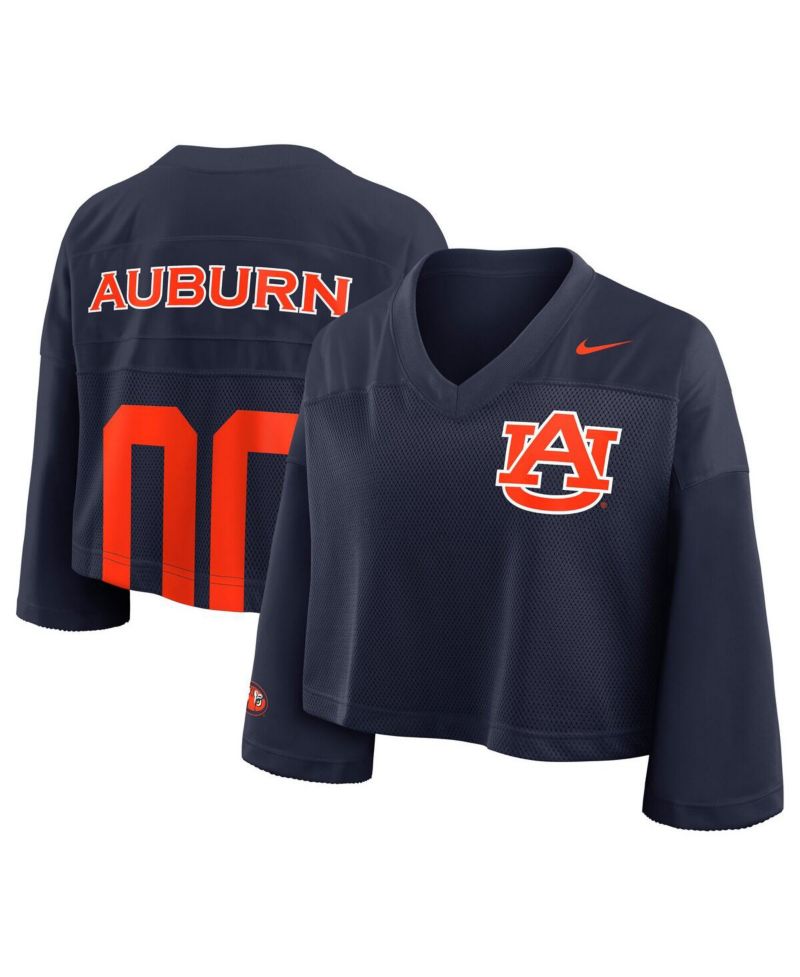 Women's Navy Auburn Tigers Cropped Mesh Fashion Jersey
