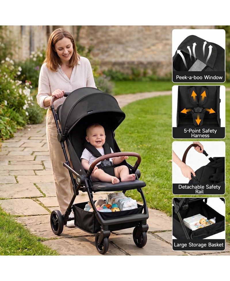 Lightweight Baby Stroller w/One-Hand Folding Adjustable Canopy Backrest Footrest