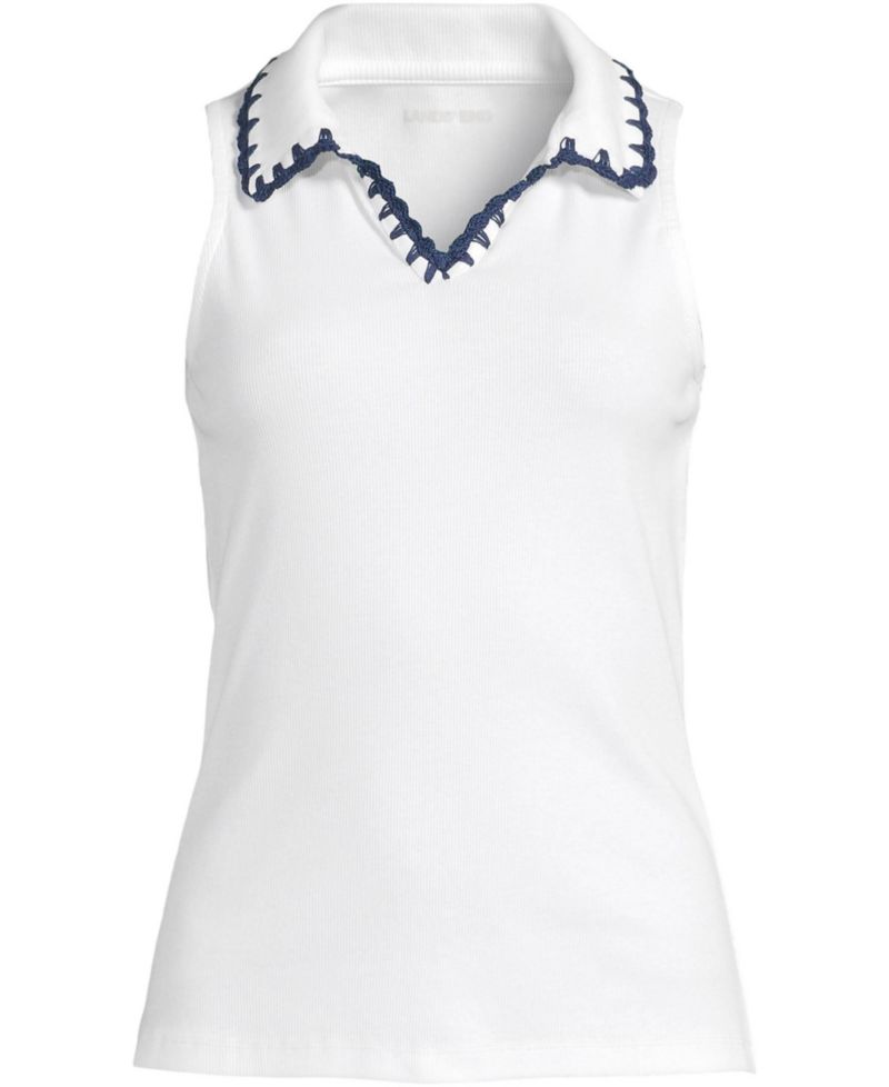 Plus Size Sleeveless Micro Rib Polo