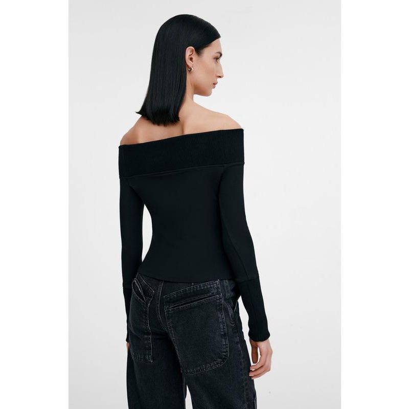 Women's Tilly Fitted Boat-Neck Ribbed-Detail Long-Sleeve Top