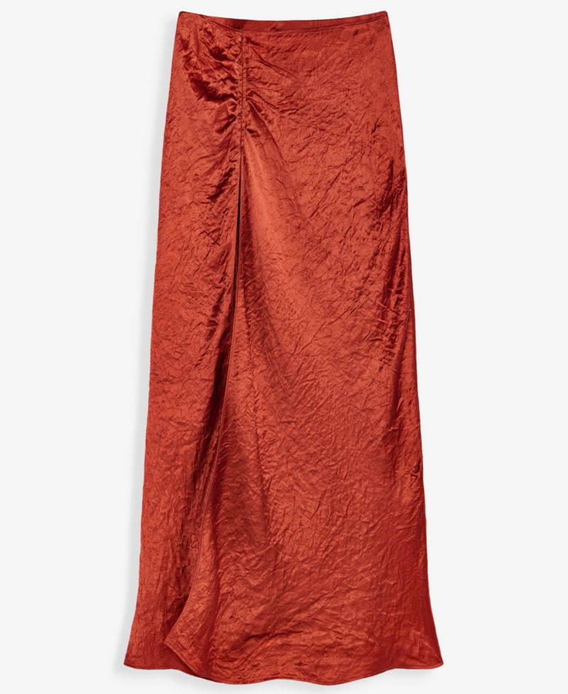 Women's Satin Ruched Midi Skirt