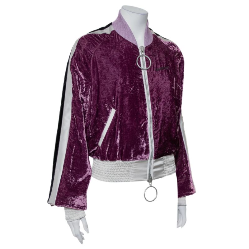 Women's Purple Crushed Velvet Zipper Front Bomber Jacket