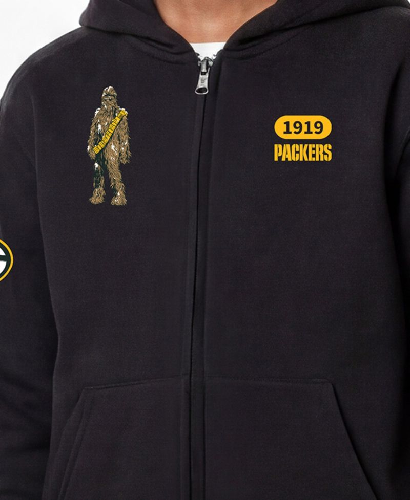 Big Boys and Girls Black Green Bay Packers Disney X Champion Full-Zip Hoodie