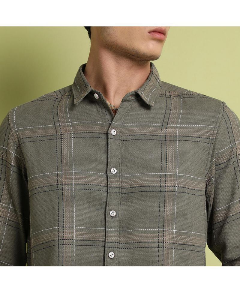 Men's Olive Green Maxi Tartan Plaid Shirt