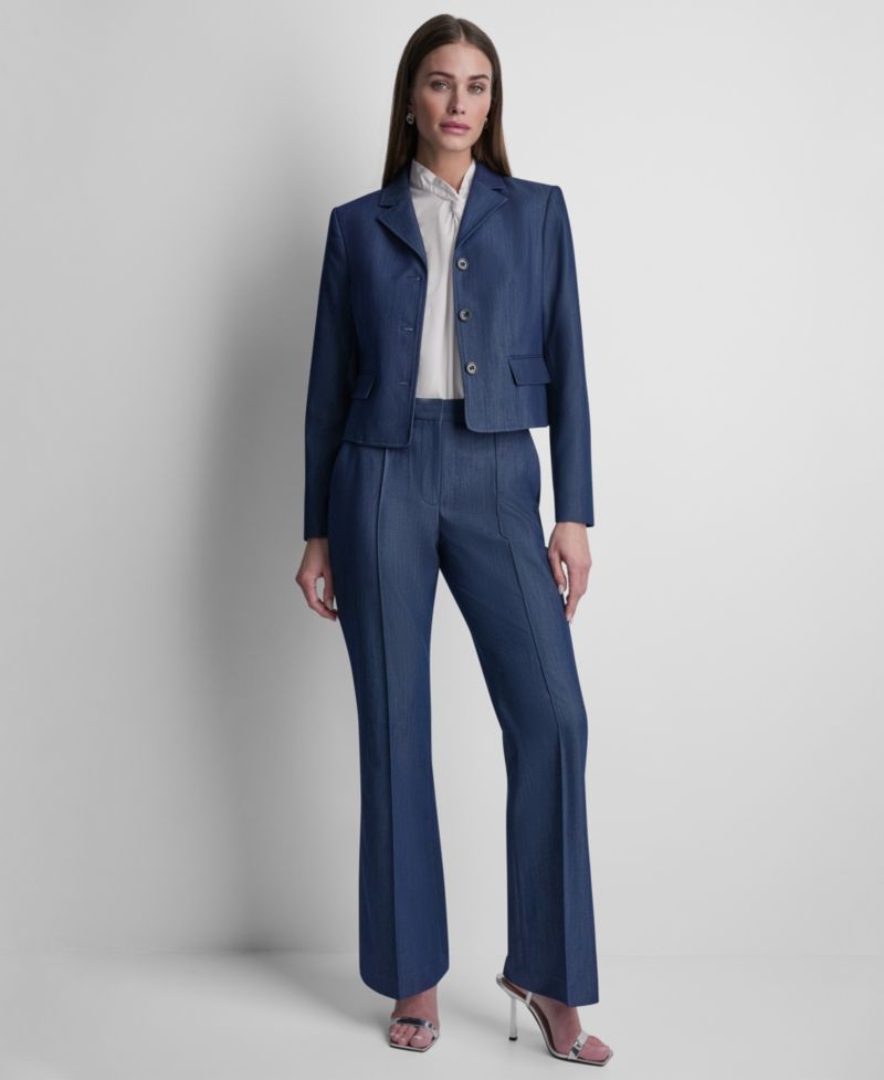 Women's Denim Cropped Button-Front Blazer