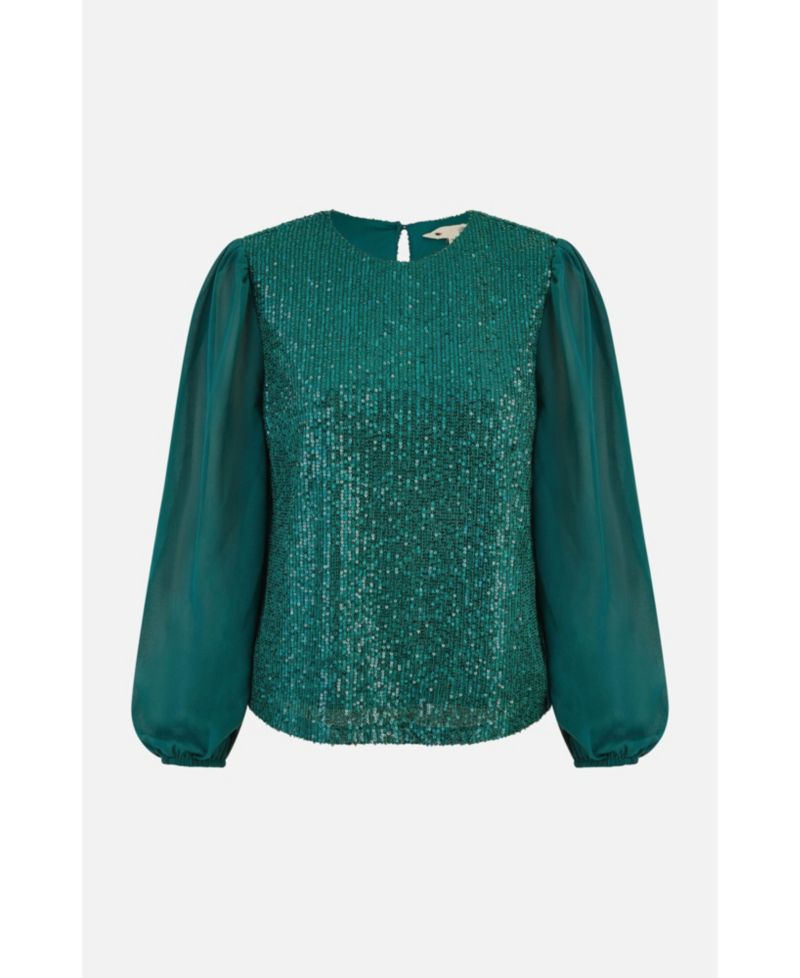 Women's Sheer Sleeve Sequin Top