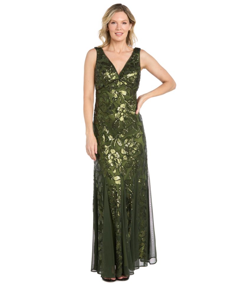 Petite Floral Sequin Beaded Gown