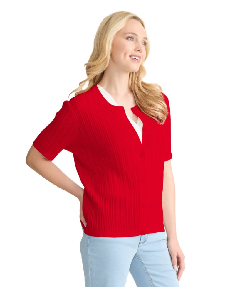 Petite Short-Sleeve Pointelle Cardigan