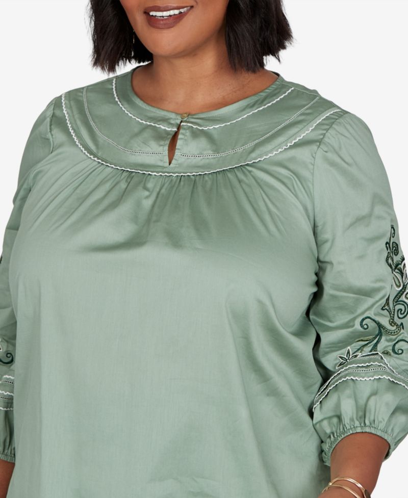 Plus Size Embroidered Sleeve Voile Top