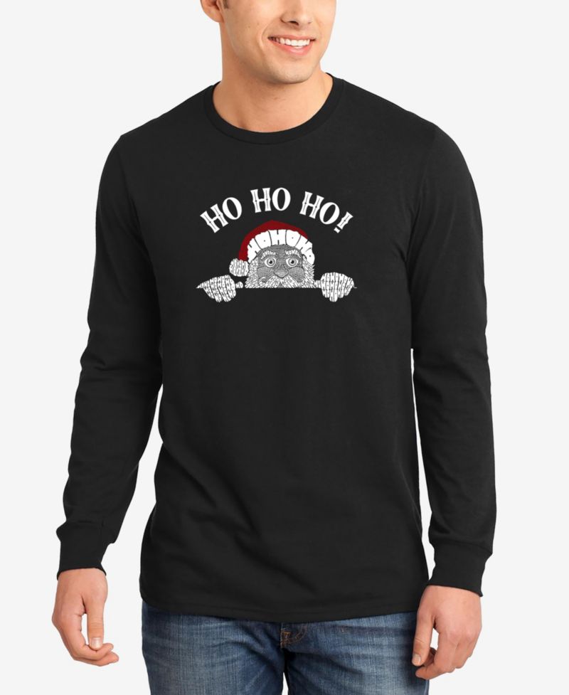Men's Peeking Santa Word Art Long Sleeve T-Shirt