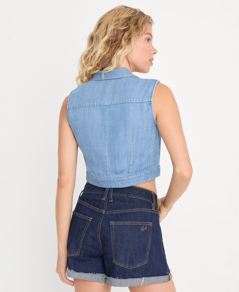 Women's Denim Sleeveless Button-Up Top