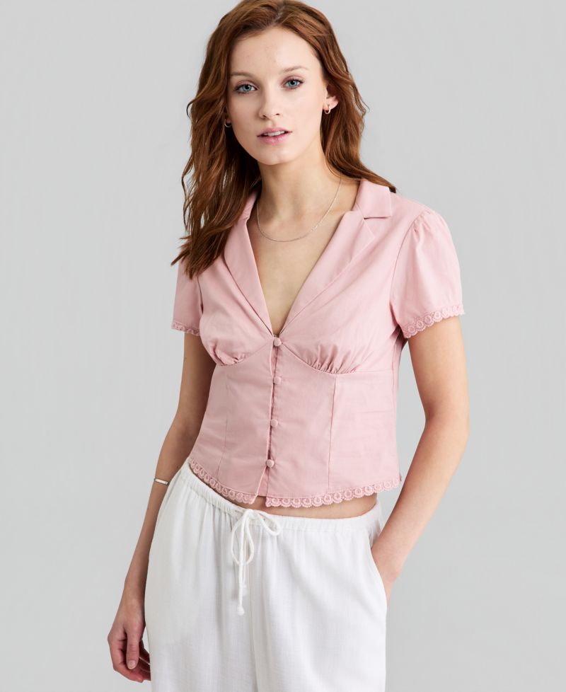 Women's Lace-Trim Fitted Cotton Shirt
