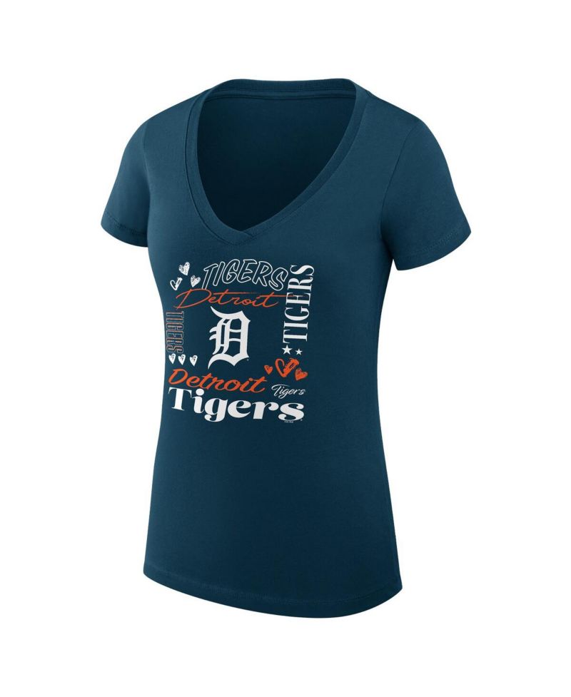 Women's Navy Detroit Tigers Collage Team Graphic V-Neck Fitted T-Shirt