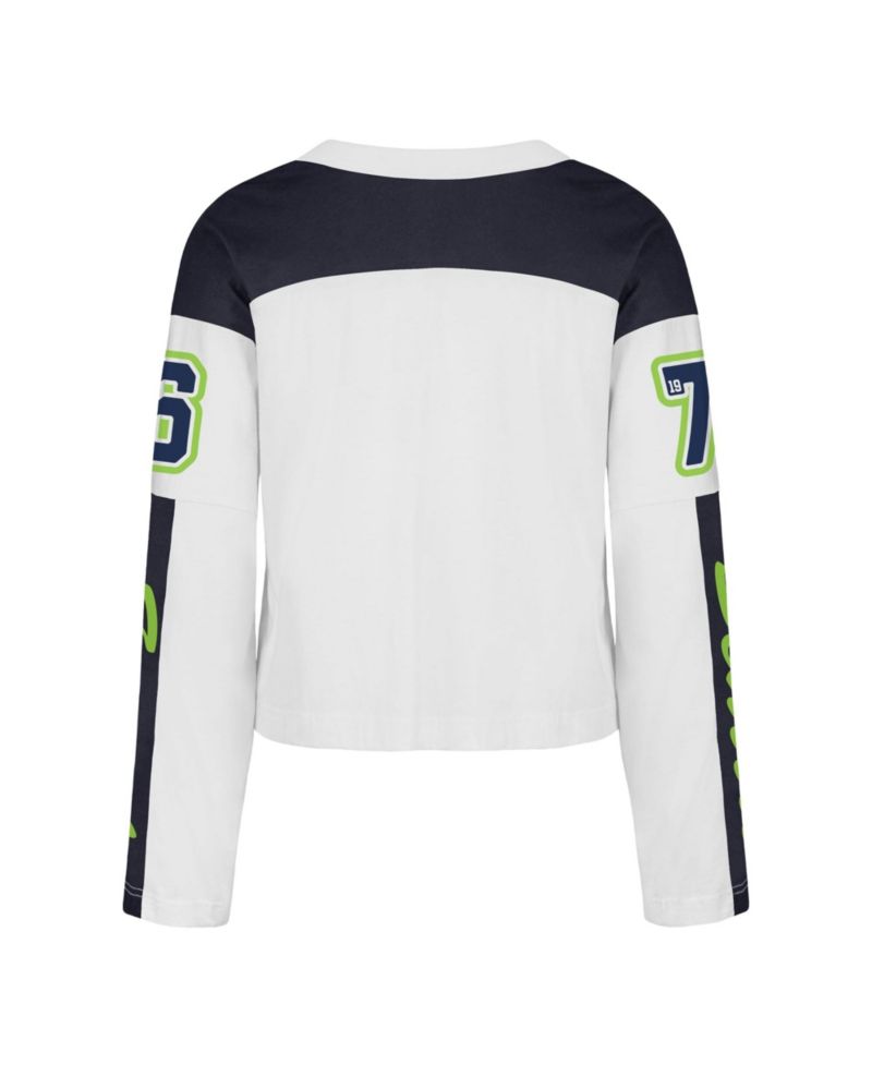 Women's '47 White Seattle Seahawks Exclamation Metro V-Neck Long Sleeve Jersey T-Shirt