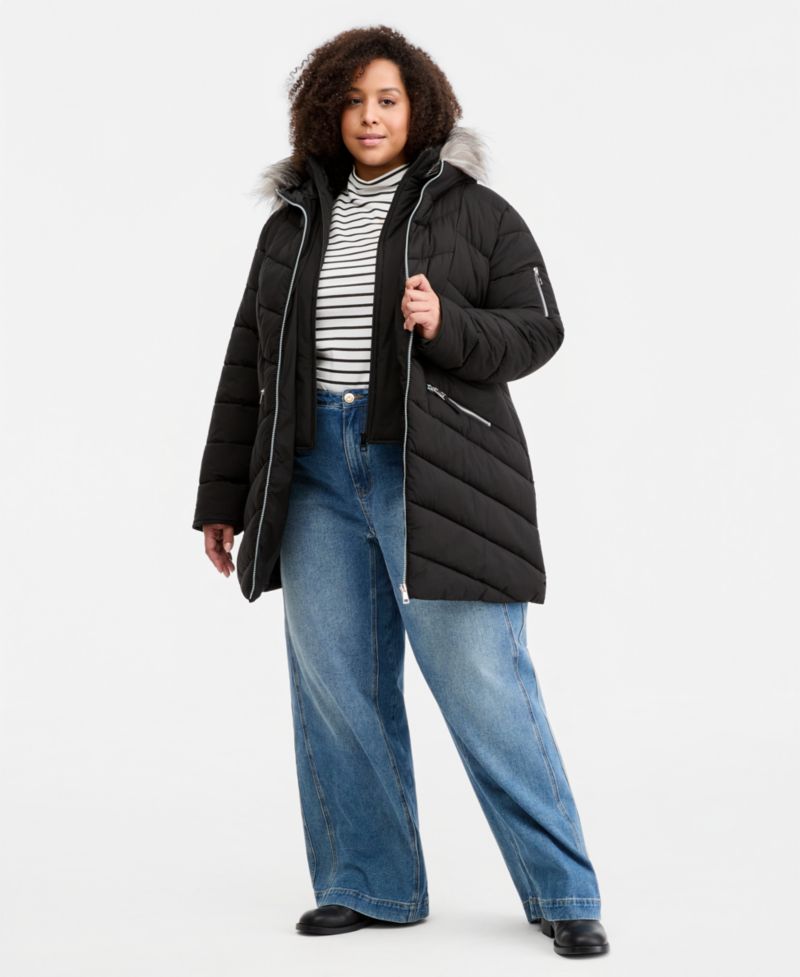 Trendy Plus Size Faux-Fur-Trim Hooded Puffer Coat