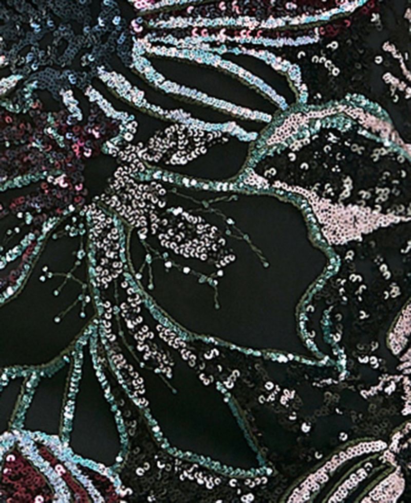 Juniors' V-Neck Sequin Floral Long Dress