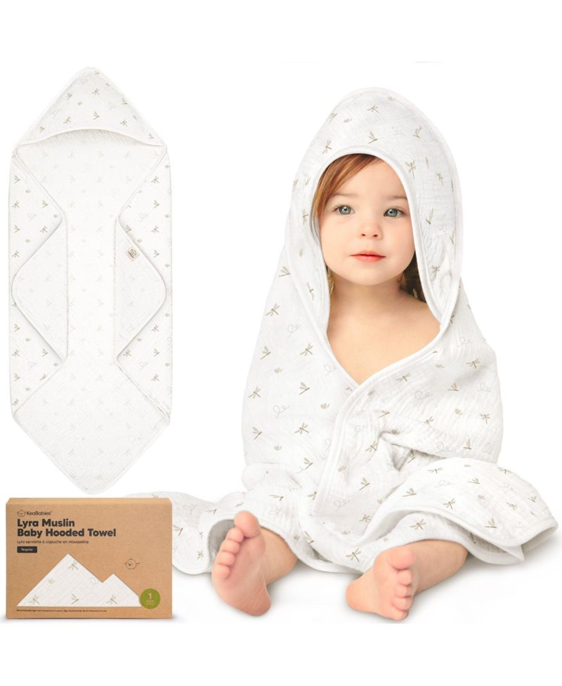 Lyra Muslin Baby Towels with Hoods for Newborn Girls, Boys, 100% Organic Cotton Soft Hooded Baby Bath Towels (Petite)