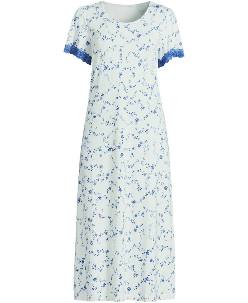 Plus Size Cooling Floral Mid-Calf Short-Sleeve Scoop Neck Nightgown