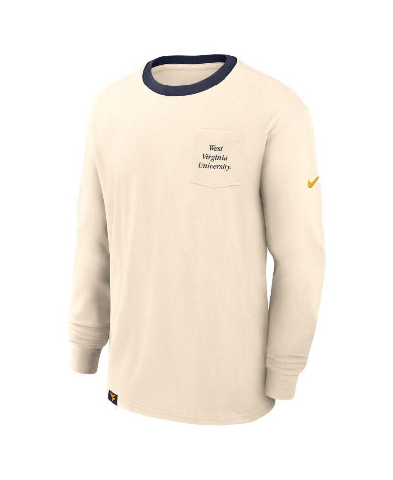 Men's Natural West Virginia Mountaineers Athletic Prep Max90 Pocket Logo Long Sleeve T-Shirt