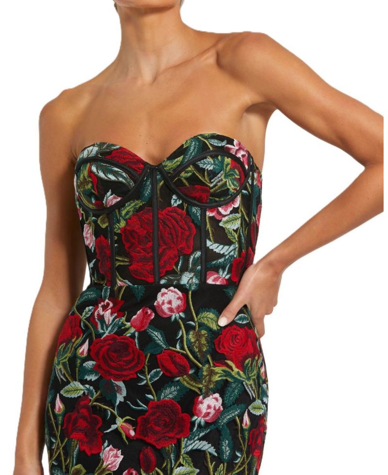 Women's Sheer Bustier Top Floral Applique Gown