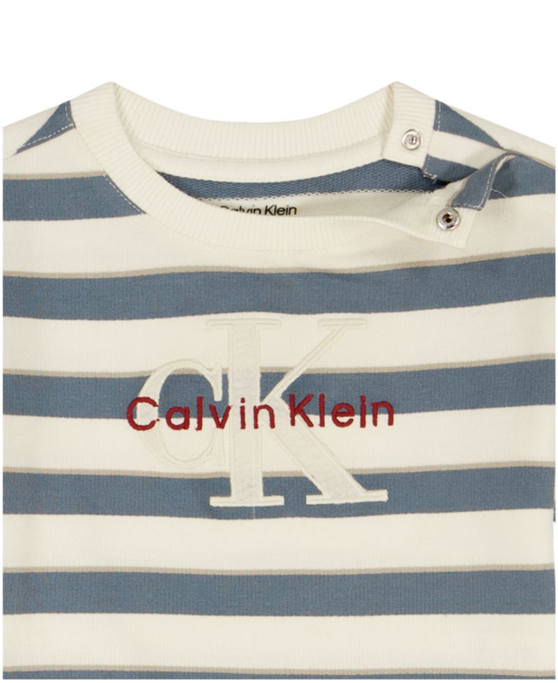 Baby Boys' French Terry Striped Crewneck Romper