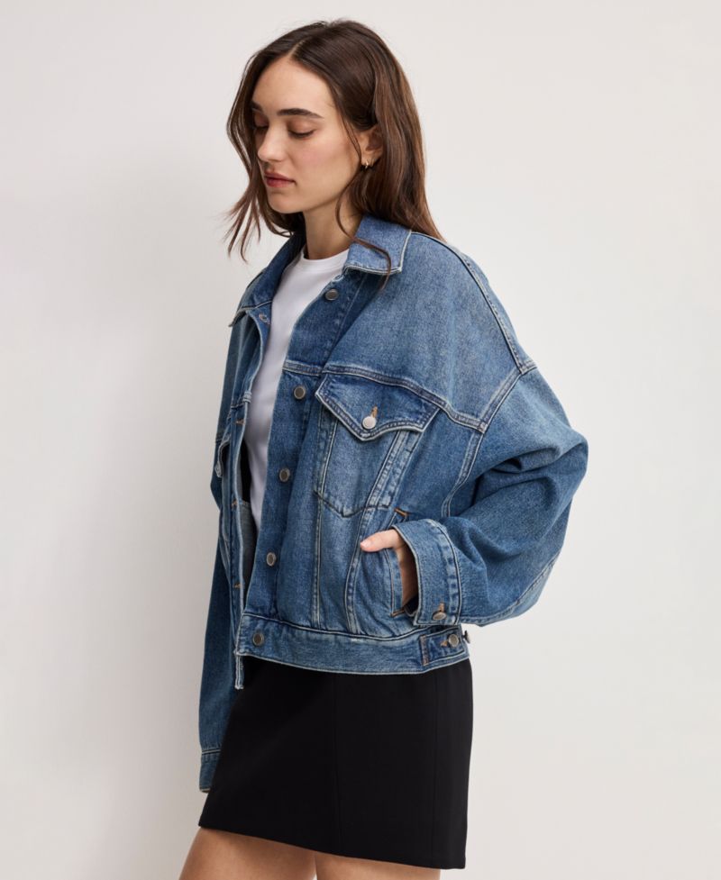 Women's Pleated Cropped Trucker Jacket