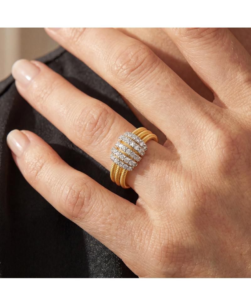 Radiant 14K Gold Plated Mesh Brilliant CZ Bands Ring
