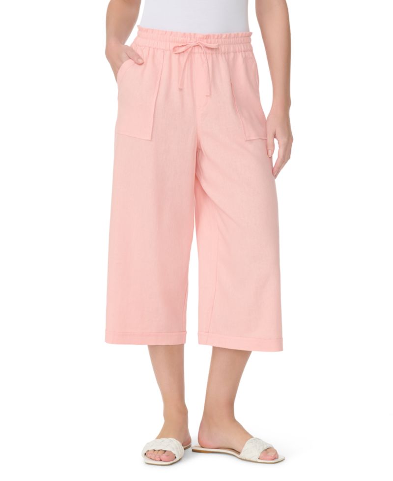 Women's Linen Pull On Wide-Leg Crop Pants