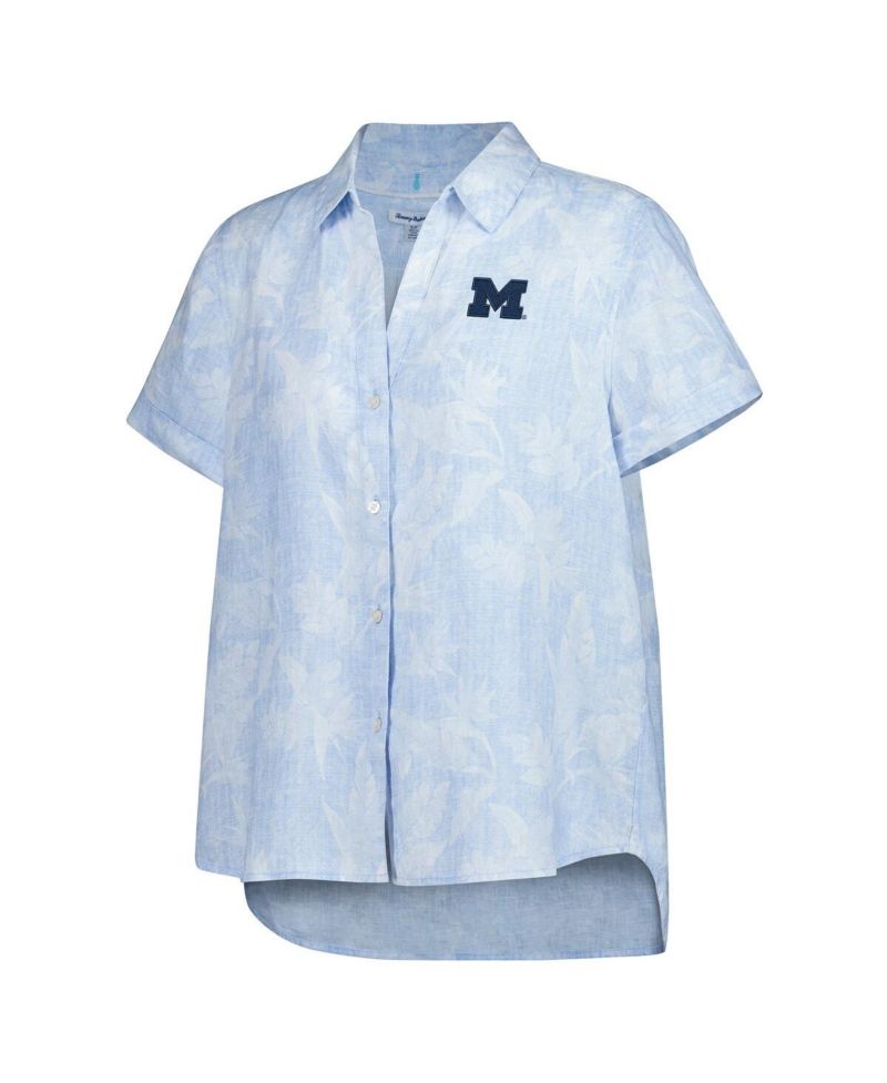 Women's Light Blue Michigan Wolverines Legacy Leaves Camp Button-Up Shirt