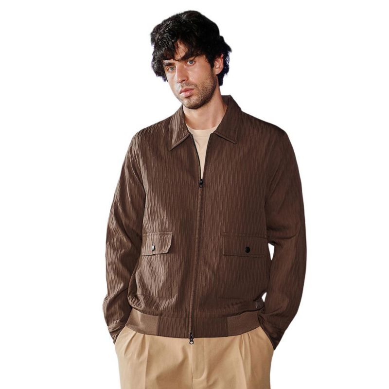 Men's Chocolate Brown Zip-Front Crease-Tactile Jacket