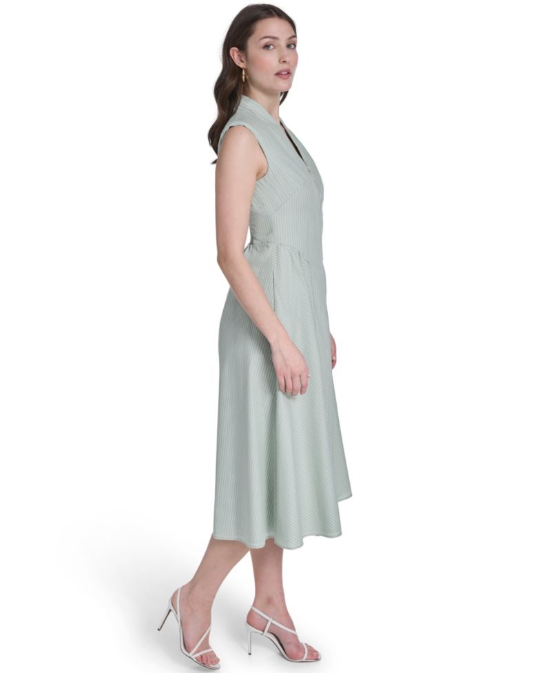 Women's Striped V-Neck Midi Dress