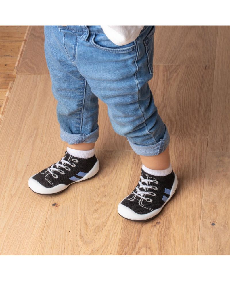 Infant Girl Boy First Walk Sock Shoes Runner - Black