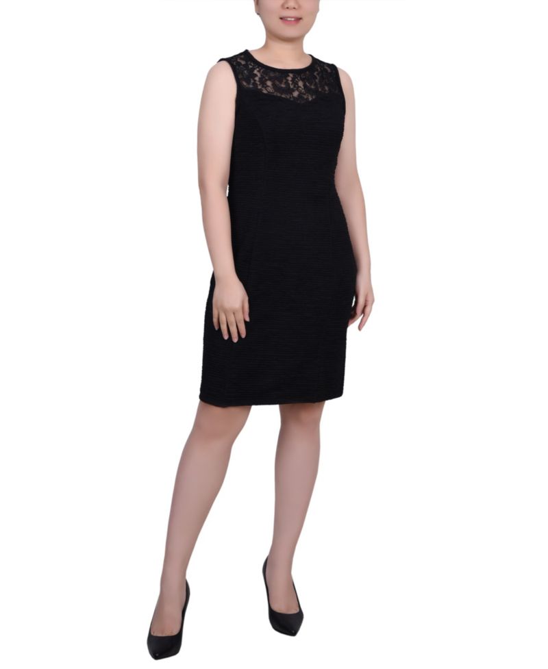 Petite Two Piece Novelty Knit and Lace Dress Set